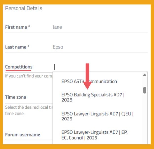 Choose your EPSO competition in your EU Training Profile